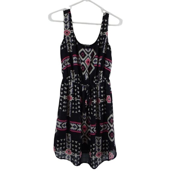 BeBop Slip Lined Elastic Waist Round Neck Sleeveless Aztec Print Dress - Small - Picture 10 of 12